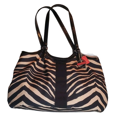 COACH Signature Stripe Black & Cream Zebra Print Shoulder