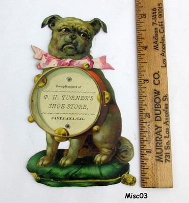 Vtg Die Cut Dog Advertising Card for P.H. Turner's Show Store Santa Ana, CA M03