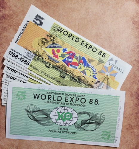 💵 1988  Australia World Expo 88  $5  Five Expo Dollars - UNC - 1 banknote