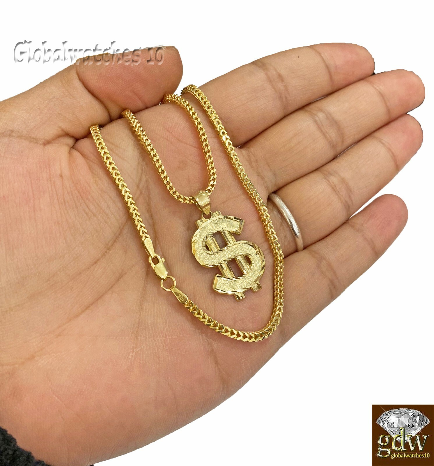 Pre-owned G&d 10k Gold Charm Pendant Dollar Money Sign With Franco Chain In 20 22 24 26 Inch