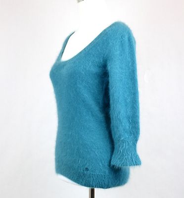 Pre-owned Gucci $995 Authentic  Angora Sweater Top W/gg Logo, Blue, 325217 3675