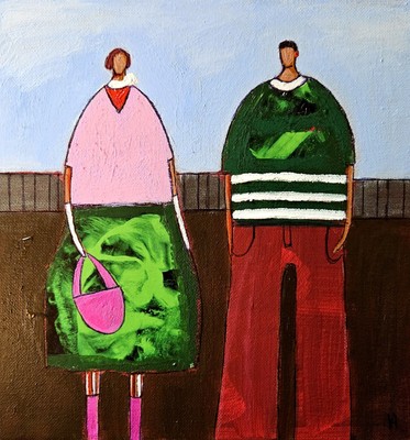 Painting Original Abstract People Portrait Canvas Woman Whimsical 10x10 Art