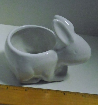 White Ceramic Bunny Planter 4'' High Sweet Precious 2'' Deep Cup