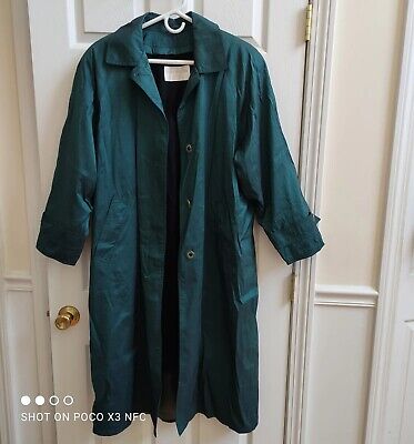Vintage Jones New York Teal Iridescent Metalic trench coat detachable wool liner
