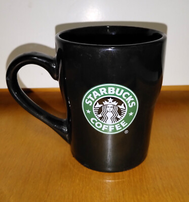 2008 STARBUCKS 8oz BLACK COFFEE CUP / CUP WITH GREEN MERMAID LOGO -FREE SHIPPING