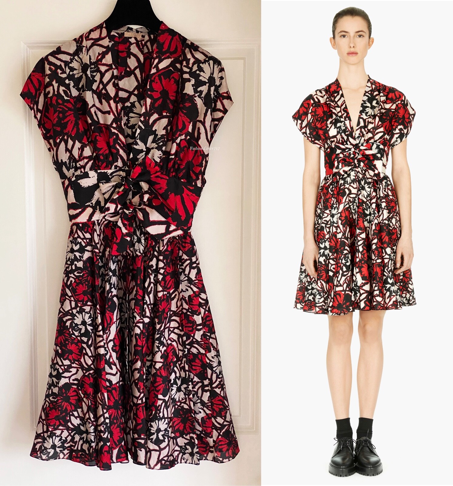ALAIA AA9B0371K053A995 関税送料込 NWT Azzedine Alaia BLACK RED PRINTED BOW ACCENTED FIT