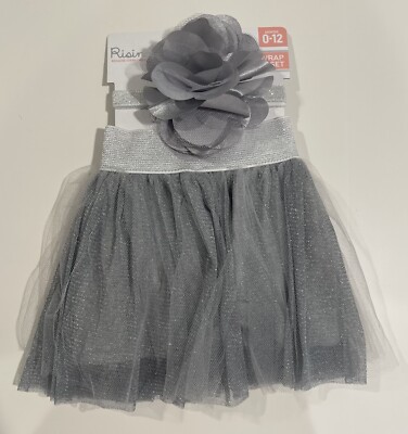 New Headwrap and Tutu Set Size 0-12 Months Rising Star Silver Flower & Tutu NWT