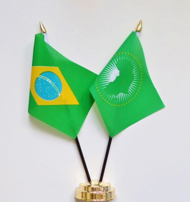 Brazil & African Union Double Friendship Table Flag Set