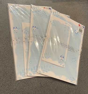 Vintage Blue Bear Morning Glory NEW 3 pks Stationary  Paper Matching Envelopes