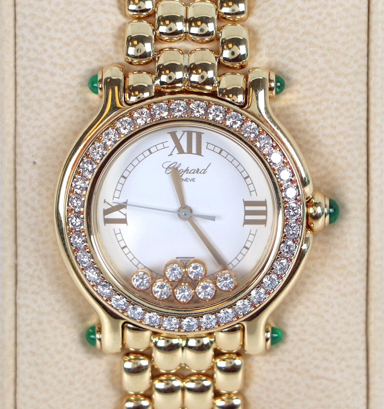 $39500 Chopard 18k Yellow Gold Happy Sport Green Emerald