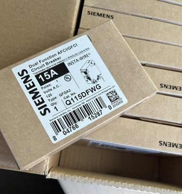 Q115DFWG 1 Pole 15 AMP plug in 120V Arc Fault Ground Fault Siemens GFI