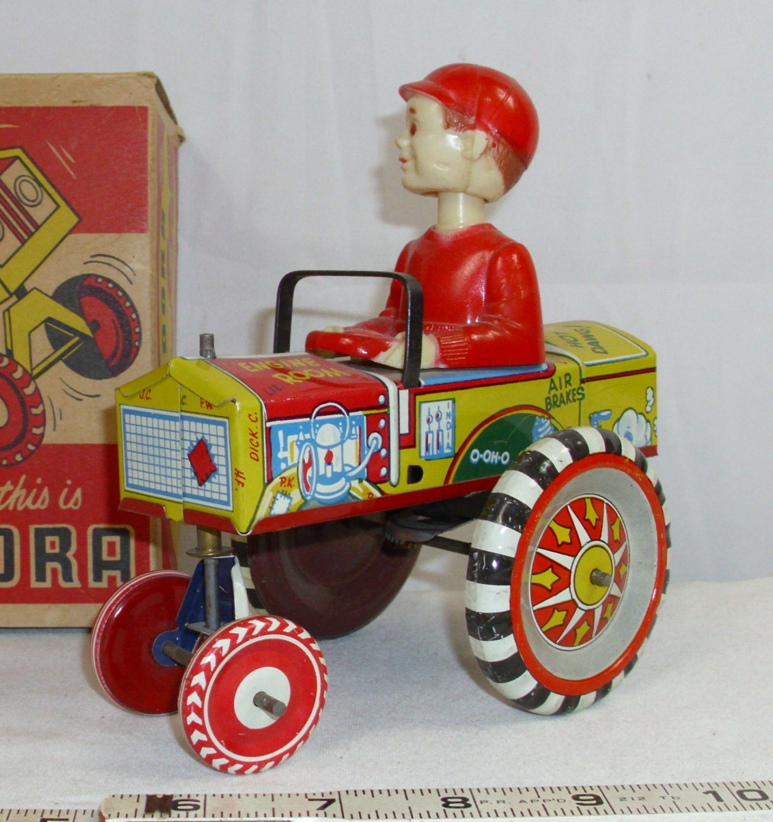 MARX DAN OR DORA DIPSY CRAZY CAR TIN WIND UP TOY BOXED WORKS CLEAN!