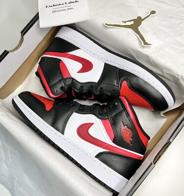 NIKE AIR JORDAN 1 MID BLACK FIRE RED BRED TOE SIZE UK 6 EU 39 GS 🔴⚫️  NEWのeBay公認海外通販｜セカイモン