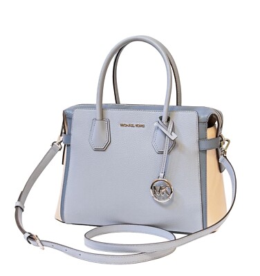 MICHAEL KORS MERCER MEDIUM BELTED SATCHEL SHOULDER CROSSBODY BAG PALE BLUE MULTI