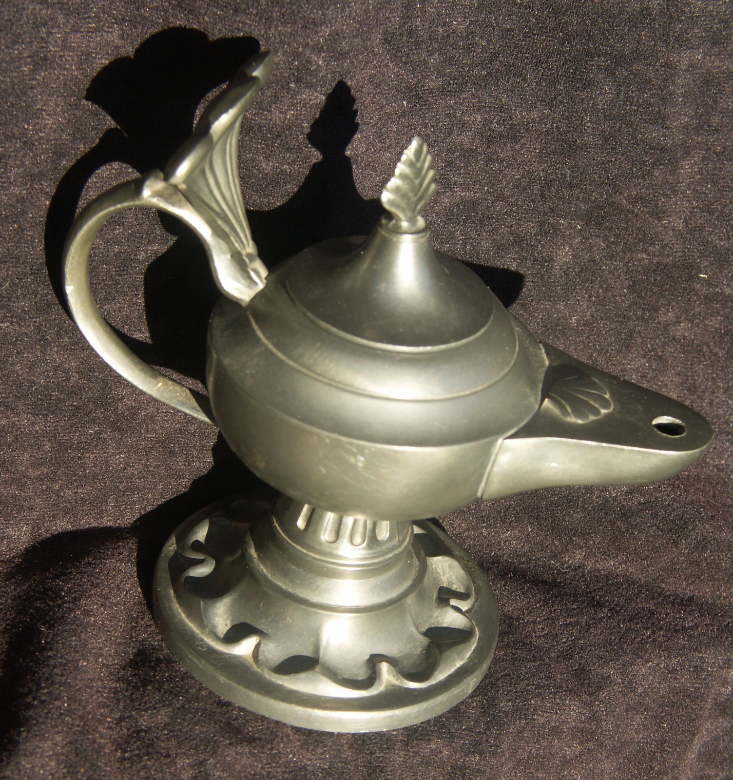 Vintage Pewter Geinie Oil Lamp