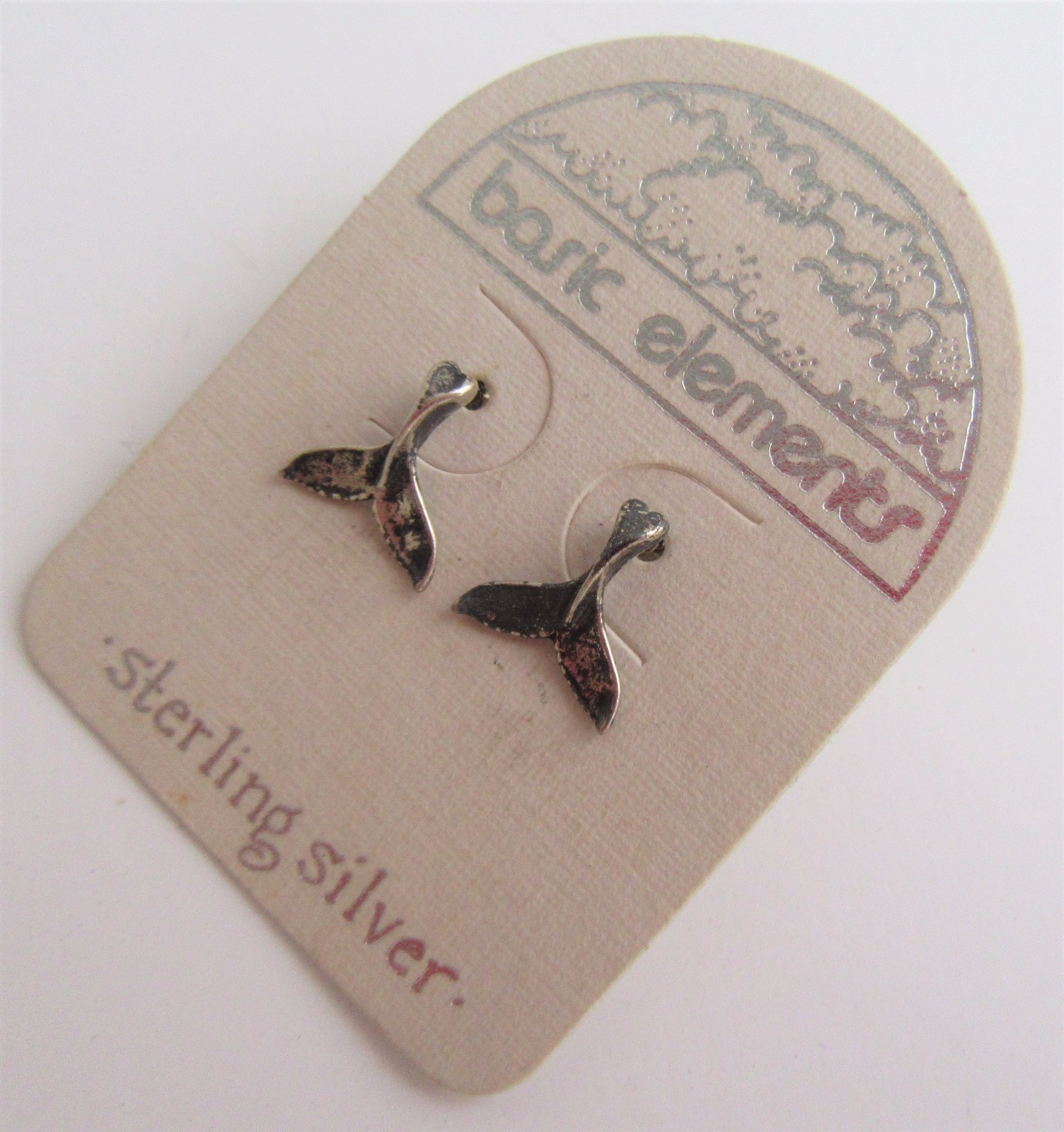 Basic Elements 925 Sterling Silver Whale Tail Earrings Pierced Post NWT