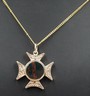 Bloodstone Maltese Cross 9ct Yellow Gold Vintage Pendant Opening Centre-2.JPG