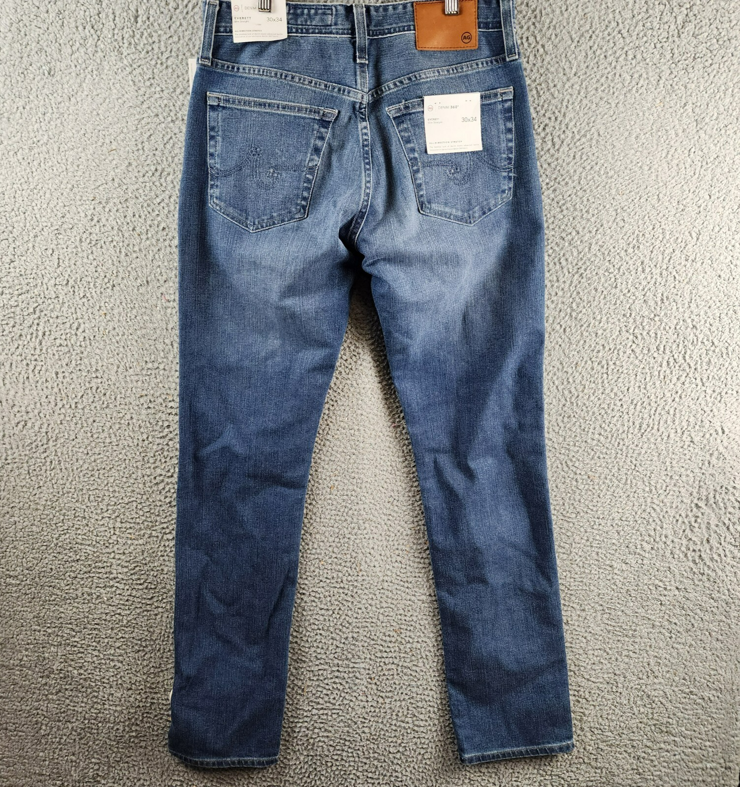 AG Everett Slim Straight Fit Jeans Men's 30x34 Runyon Blue Denim Button Zip - Picture 15 of 18