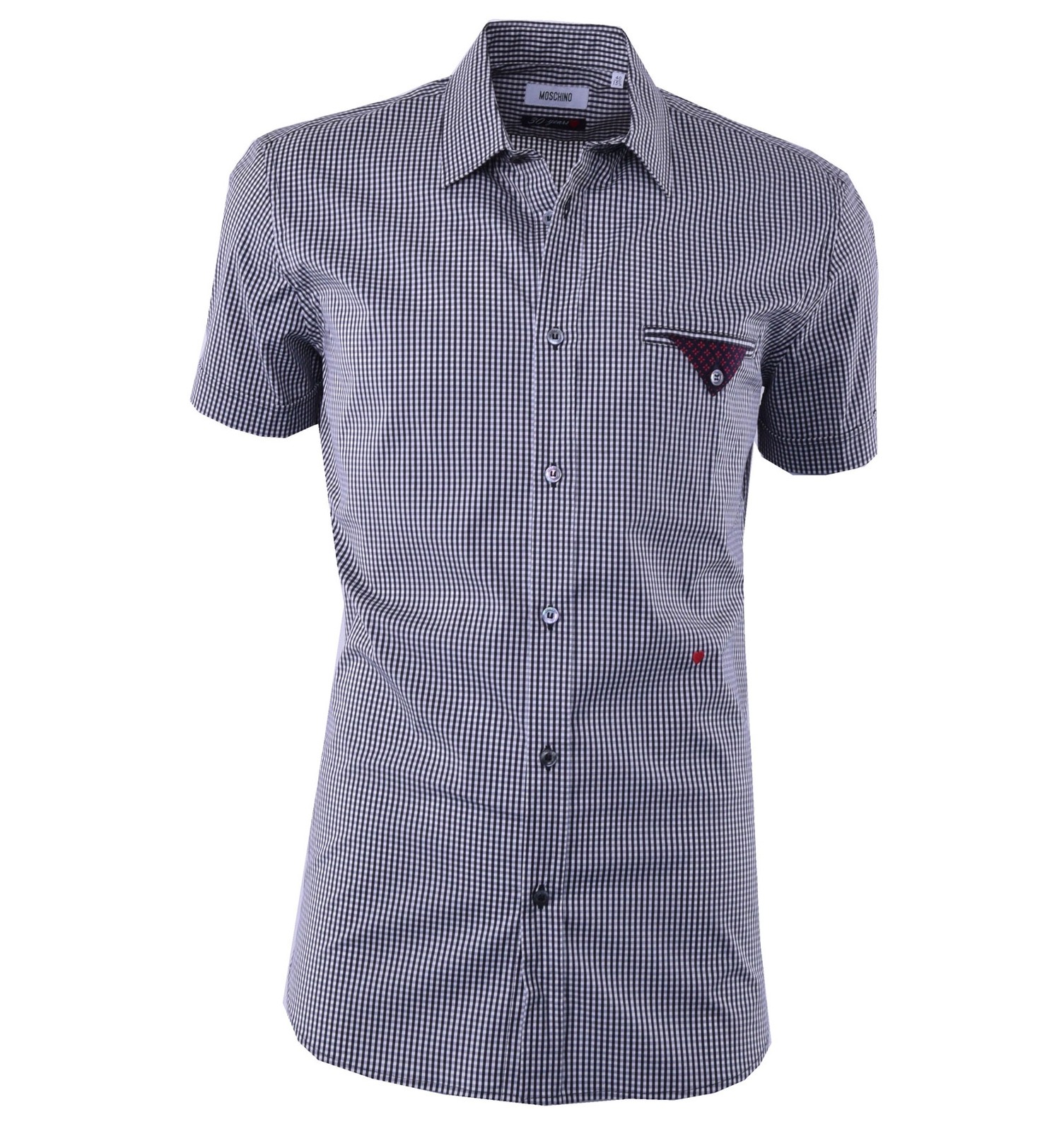 

MOSCHINO Хлопковая рубашка с короткими рукавами в клетку Черно-белая 04373, Черный