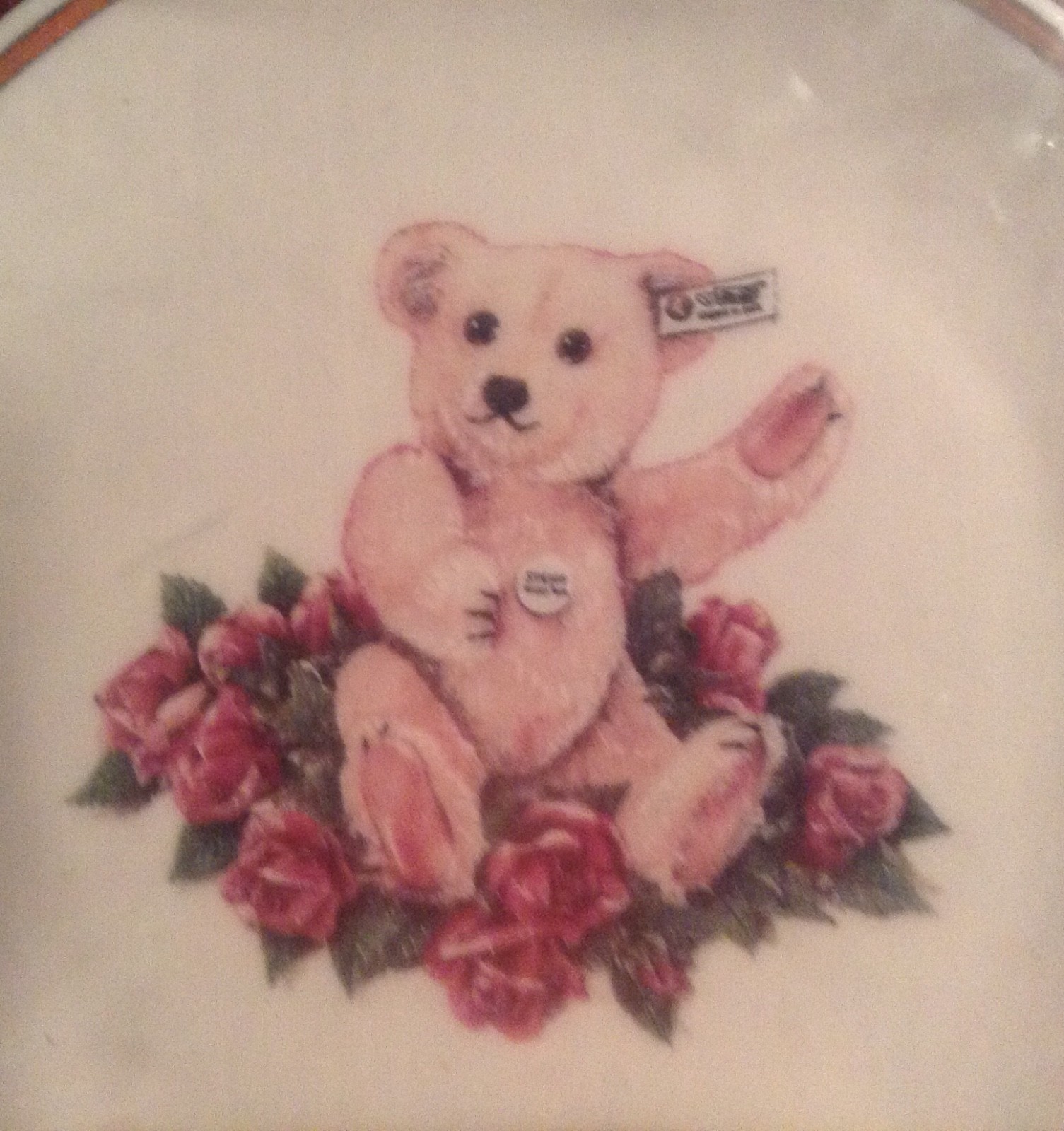 STEIFF MINI CHINA PLATE TEDDY ROSE 613609 NEW 4 inches