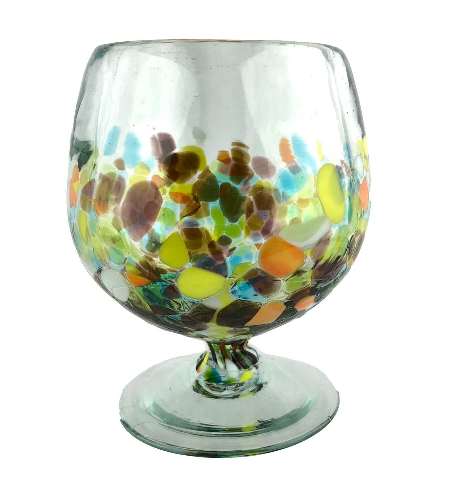8 Heavy Colorful Hand Blown Cristulac Confetti Mexican Glasses Snifters Goblets