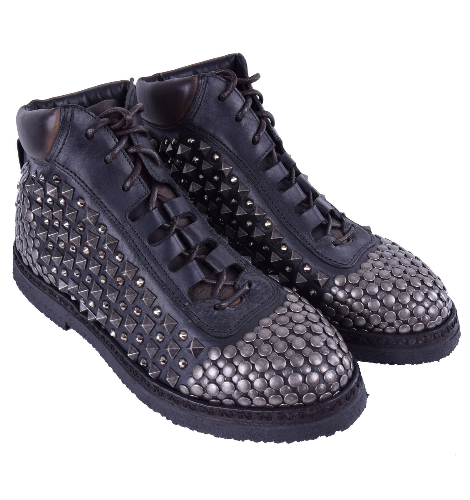 Pre-owned Dolce & Gabbana Runway Ankle Boots Cortina With Studs & Strass Black Brown 04254