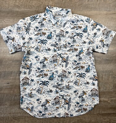 Columbia Button Front Shirt Regular Fit Cocktails Tiki Bar Palm Men's Medium