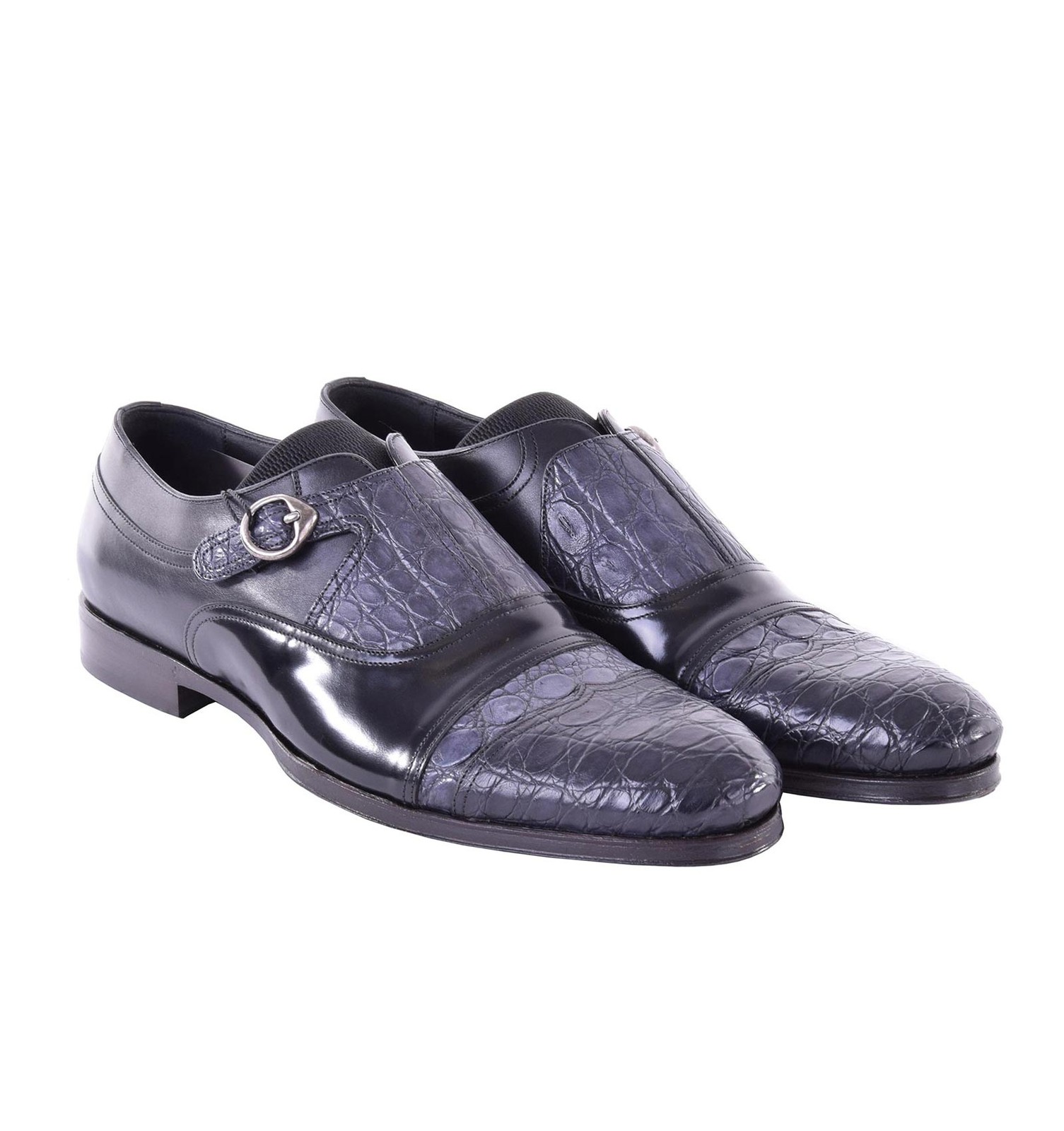 DOLCE & GABBANA Crocodile Derby Shoes NAPOLI with Buckle Black Gray ...