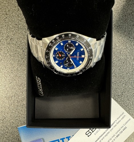 Pre-owned Seiko Prospex Speedtimer Solar Steel Bracelet Blue Dial Watch - Ssc931