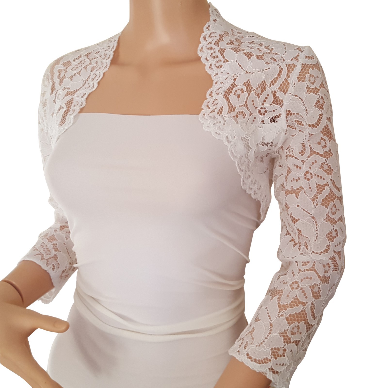 Damen Elfenbein Hochzeit Gerippt Spitze 3 4 Oder Kurz Arm Bolero Jacke Grosse Uk Ebay