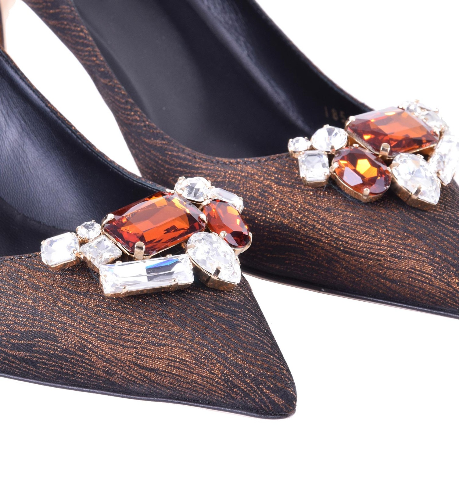 Pre-owned Dolce & Gabbana Crystal Brooch Jacquard Pumps Heels Shoes Bellucci Brown 05532