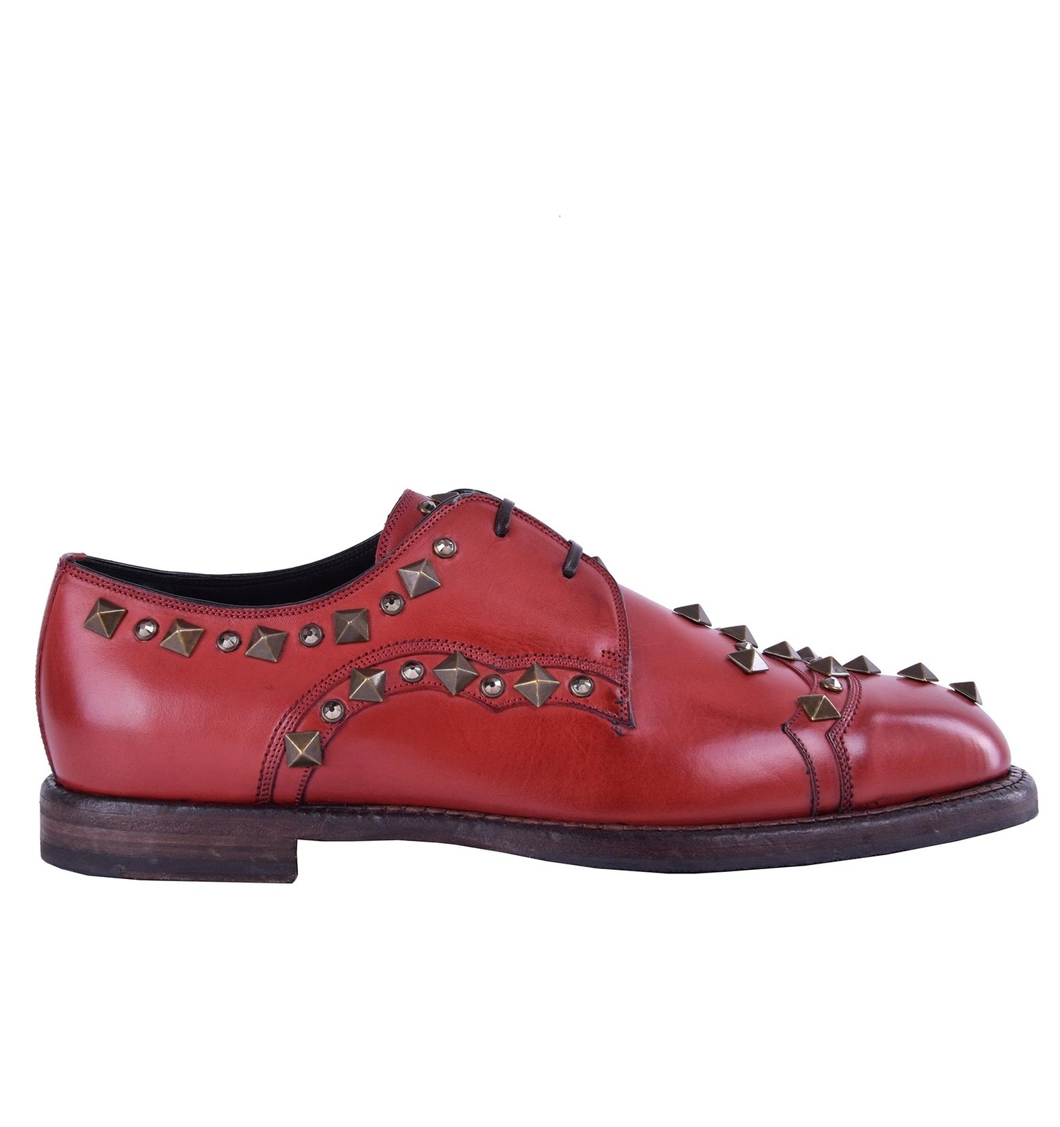 

DOLCE - GABBANA Однотонные туфли дерби с шипами и стразами красного цвета 04666, Красный