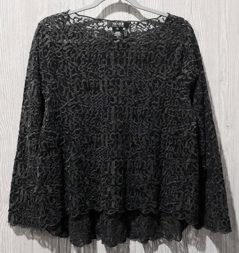 Pre-owned Nic + Zoe Nic+zoe Brushed Lace Long Sleeve Sheer Phantom Grey Top Womens Plus Sz 1x In Gray
