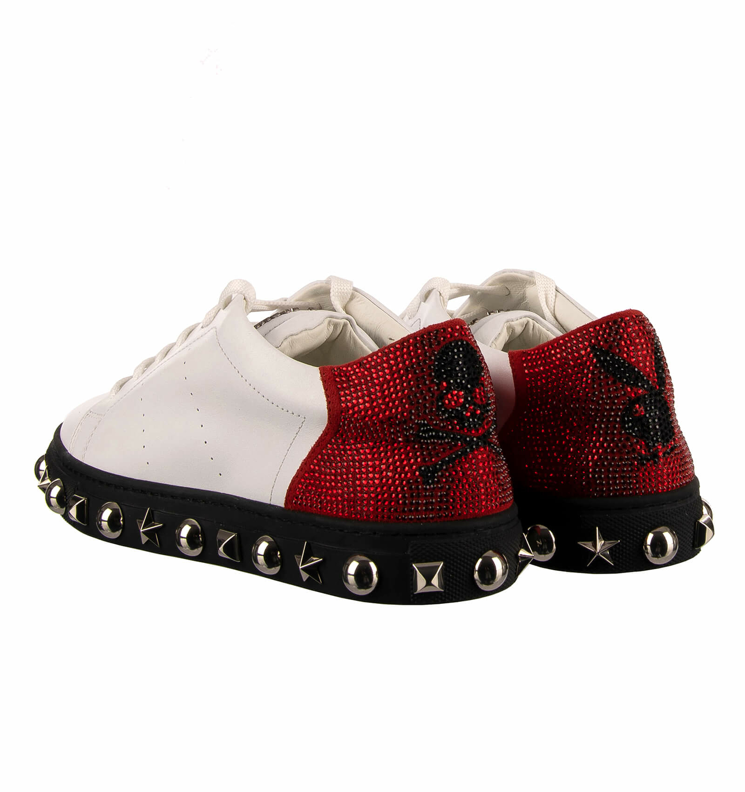 Pre-owned Philipp Plein Playboy Studs Crystals Low-top Sneaker Shoes White Red Black 08533