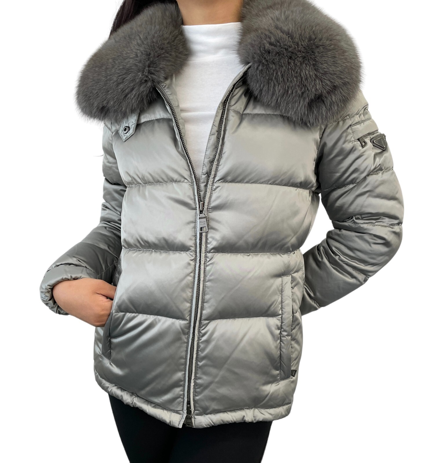 PRADA Vintage Logo Puffer Jacket #40 Fur Zip Snap Button PRADA Vintage Logo Puffer Jacket #40 Fur Zip Snap Button