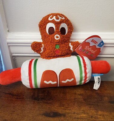 Bark Box Roland Overman Gingerbread Man plush Dog Toy M 20-50 lbs rolling pin