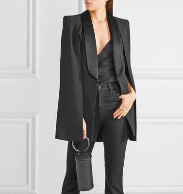 ALICE OLIVIA BLACK CAPE COAT BLAZER CREPE SATIN DRESS TUXEDO