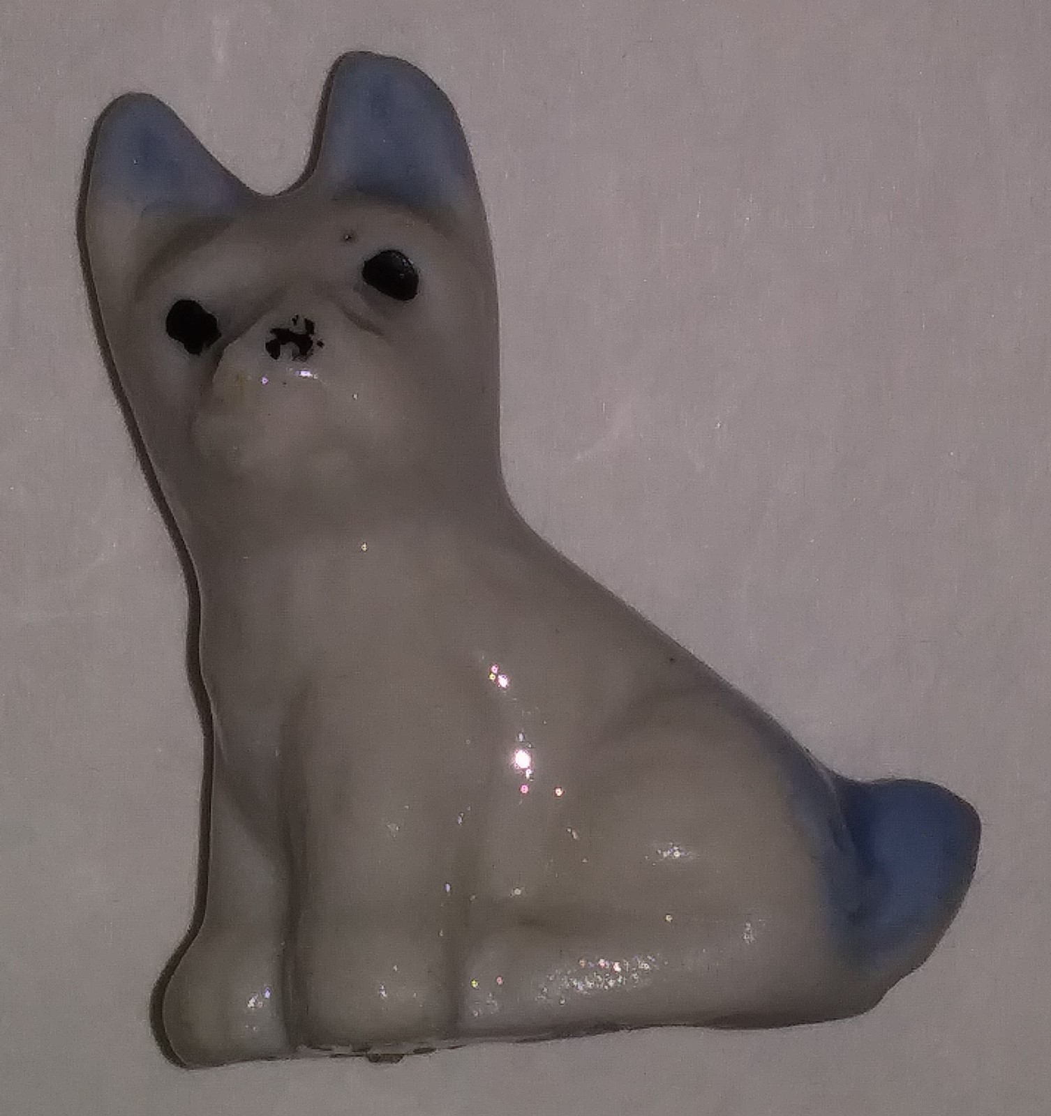 Vintage Impressed Japan Mark Ceramic Terrier Puppy White Blue Sitting Figure