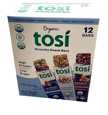 Tosi Crunchy Snack Bars (Almond Blueberry, Cashew Coconut, Peanut Choco) 12 Bars