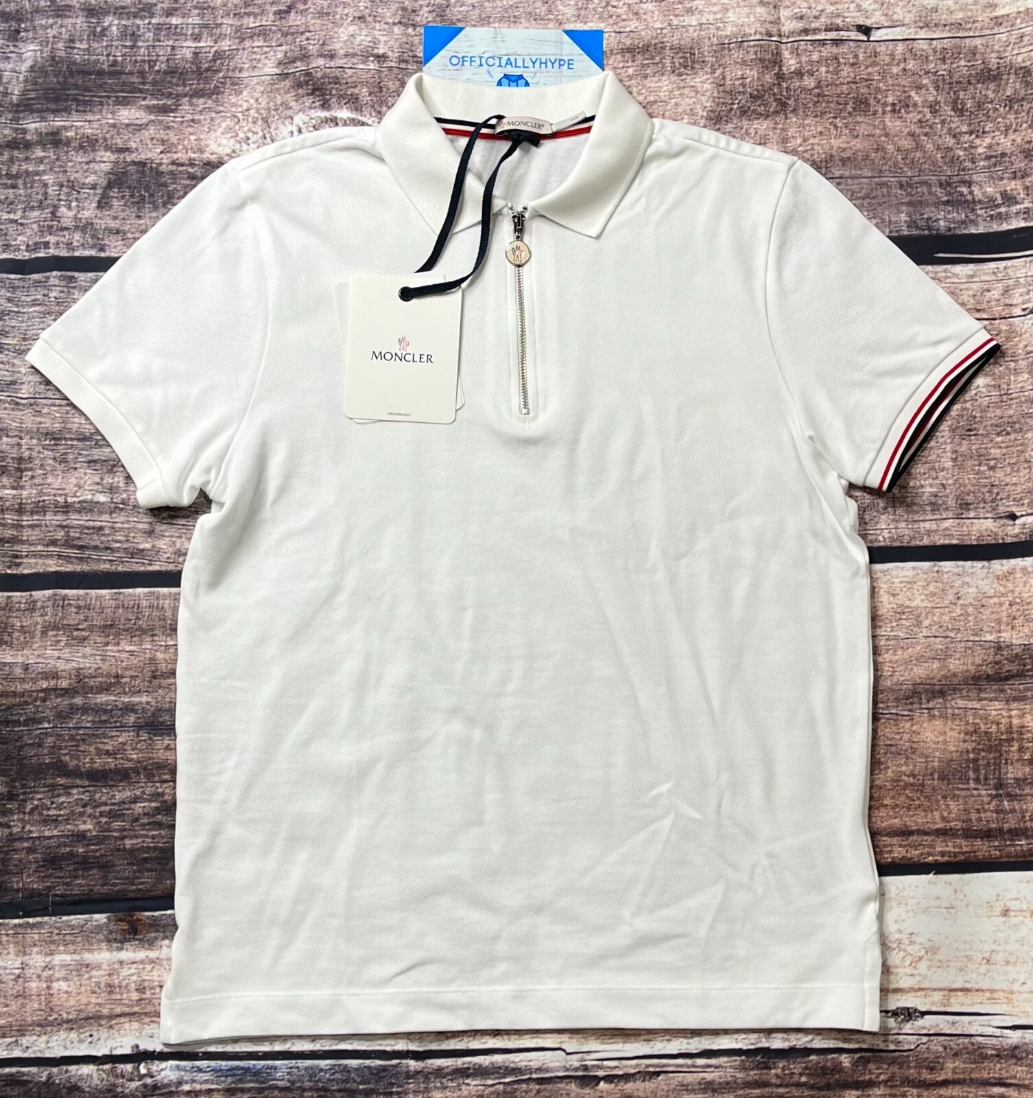 Moncler Mens Maglia Zip Up White Short Sleeve Polo Shirt Moncler Mens Maglia Zip Up White Short Sleeve Polo Shirt