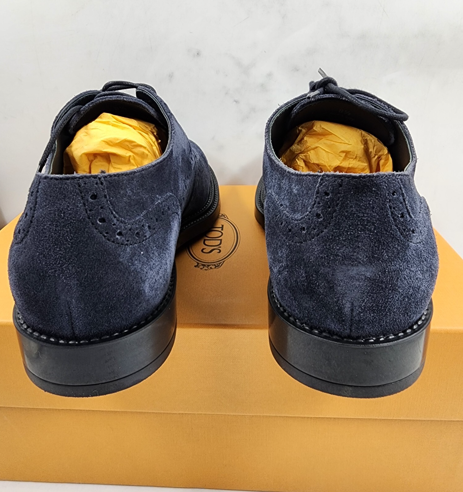 Tod's Bucature Forma Wingtip Derby Dress Shoes Men's 8.5 Navy Lace Up Closure - Picture 8 of 18