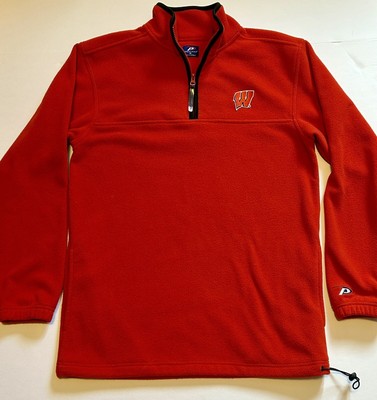 University Wisconsin Madison Badgers 1/4 Zip Pullover Sweater Medium Red Fleece