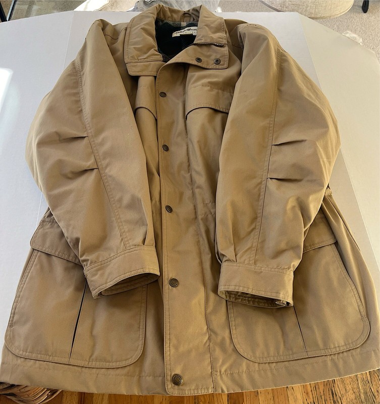 Mens L Large Vintage Eddie Bauer Mountain Coat Parka Barn Jacket Tan Brown Khaki
