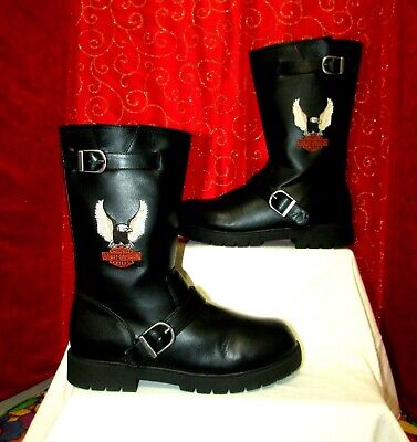 HARLEY-DAVIDSON ENGINEER YTH SZ 6M D61012 BLK EMBROIDERED FAUX LEATHER BOOTS/EUC