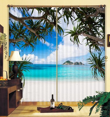 3D Beach Coconut Tree ZHUA3217 Photo Curtain Window Blockout Fabric Amy 2023