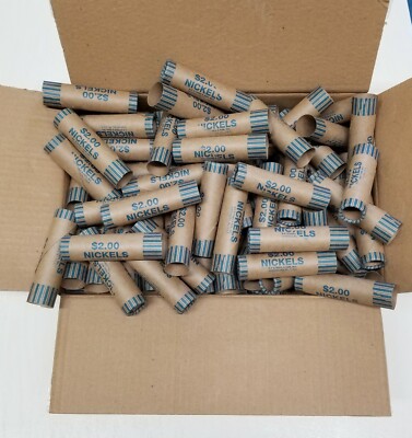 100 Rolls Preformed Coin Wrappers Paper Tubes For NICKELS 5 cents (Holds $ 2 Ea)