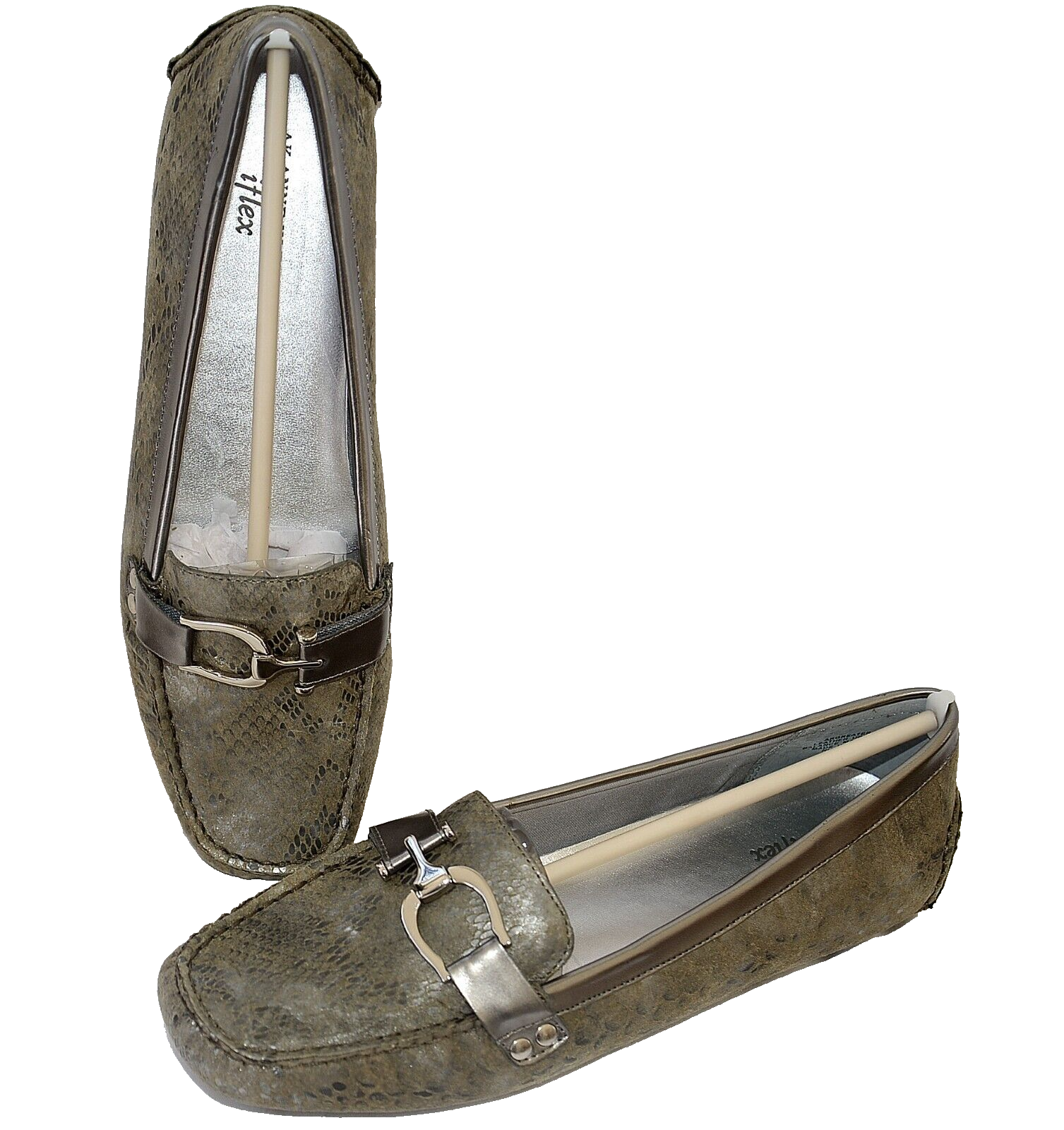 New AK ANNE KLEIN pewter Driving loafer shoes flats leather