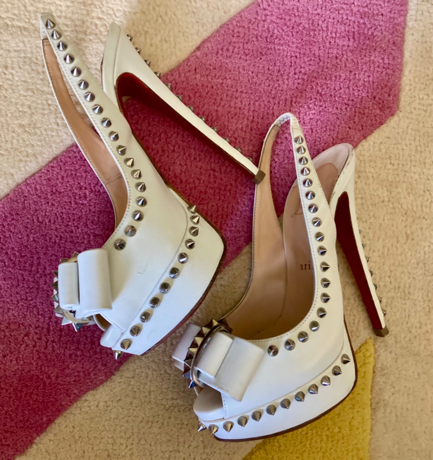 Christian Louboutin White Lady Clou 150 Spikes Studded Peep Christian Louboutin White Lady Clou 150 Spikes Studded Peep