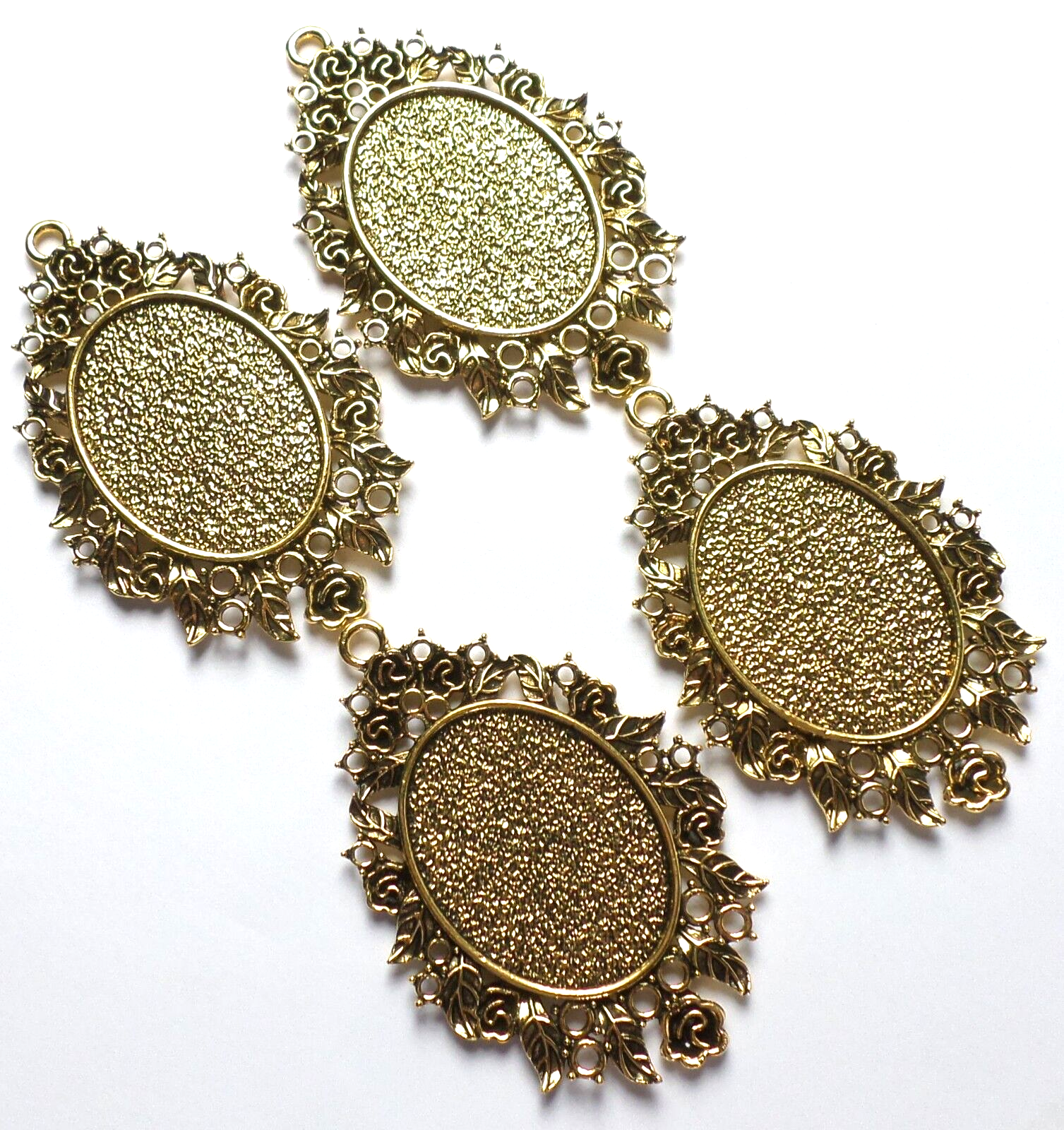4 of 40x30mm Antique Gold Fancy Art Nouveau Roses Pattern Pendant Settings Nice