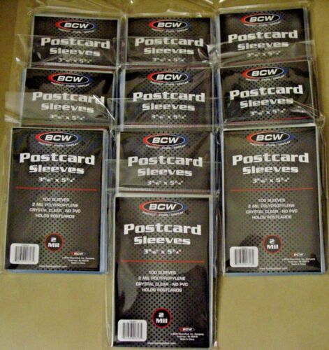 1000 BCW POSTCARD SLEEVES Archival Safe Bags 10 Pack@100 Acid Free Polypropylene